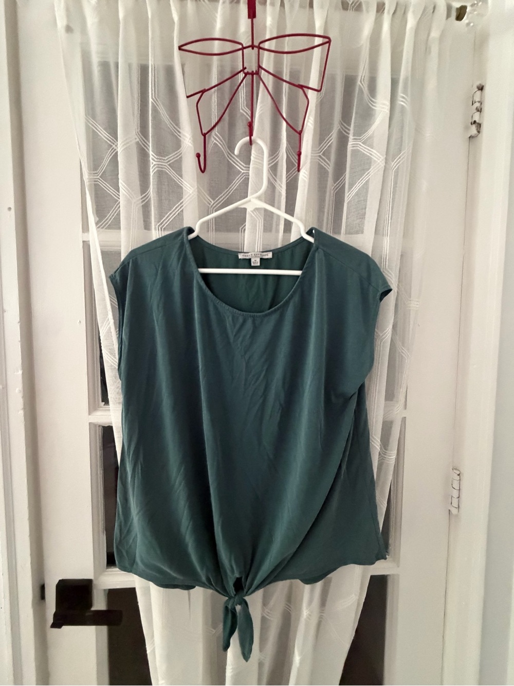 Green Envelope Teal Tie-Front Scoop Neck Blouse